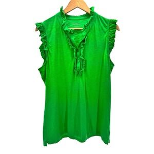 Lilly Pulitzer 100% Pima Cotton Green Ruffled Sleeveless Tank Top Button XL